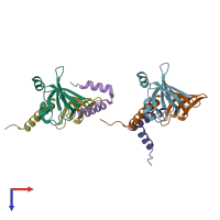 PDB entry 7bbl coloured by chain, top view.