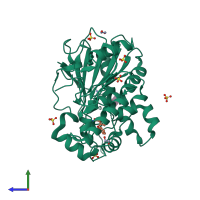 PDB entry 7bc8 coloured by chain, side view.