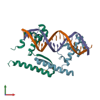 PDB entry 7bca coloured by chain, front view.