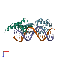 PDB entry 7bca coloured by chain, top view.