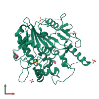 PDB entry 7bcc coloured by chain, front view.