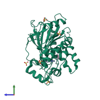 PDB entry 7bcc coloured by chain, side view.