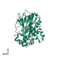 PDB entry 7bcd coloured by chain, side view.
