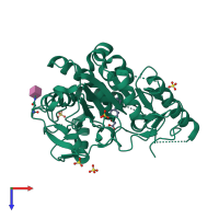 PDB entry 7bcf coloured by chain, top view.