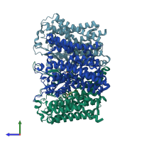 PDB entry 7bcs coloured by chain, side view.