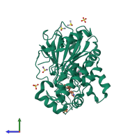 PDB entry 7bd8 coloured by chain, side view.