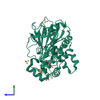 PDB entry 7bdb coloured by chain, side view.