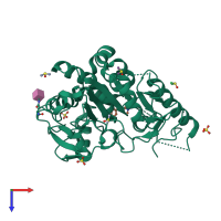 PDB entry 7bdc coloured by chain, top view.