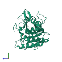 PDB entry 7bfn coloured by chain, side view.