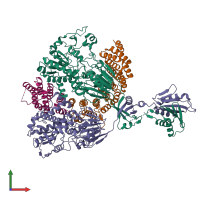 PDB entry 7bfq coloured by chain, front view.