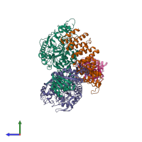 PDB entry 7bfq coloured by chain, side view.