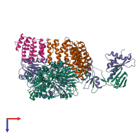 PDB entry 7bfq coloured by chain, top view.