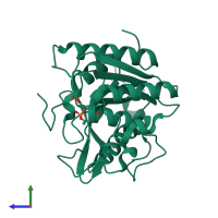 PDB entry 7bfr coloured by chain, side view.