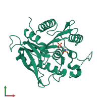 PDB entry 7bft coloured by chain, front view.