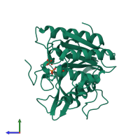 PDB entry 7bfv coloured by chain, side view.