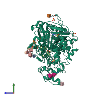 PDB entry 7bgc coloured by chain, side view.