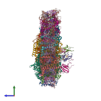 PDB entry 7bgi coloured by chain, side view.