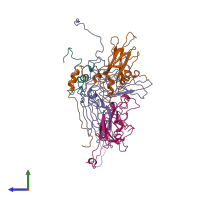 PDB entry 7bgk coloured by chain, side view.