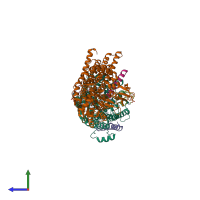 PDB entry 7bgy coloured by chain, side view.