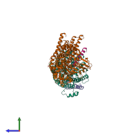 PDB entry 7bh2 coloured by chain, side view.