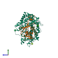PDB entry 7bh9 coloured by chain, side view.