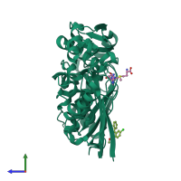 PDB entry 7bhs coloured by chain, side view.