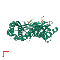 PDB entry 7bhs coloured by chain, top view.