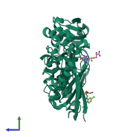 PDB entry 7bhu coloured by chain, side view.
