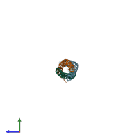 PDB entry 7bjs coloured by chain, side view.