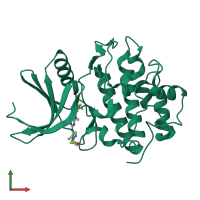 PDB entry 7bk2 coloured by chain, front view.