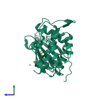 PDB entry 7bk2 coloured by chain, side view.