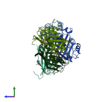 PDB entry 7bka coloured by chain, side view.