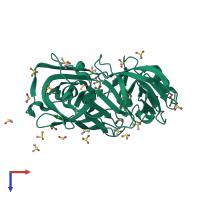 PDB entry 7bkw coloured by chain, top view.