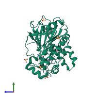 PDB entry 7blt coloured by chain, side view.