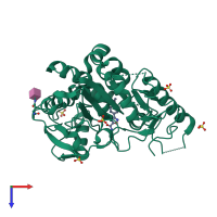 PDB entry 7blt coloured by chain, top view.