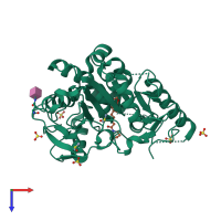 PDB entry 7blw coloured by chain, top view.