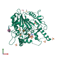PDB entry 7bm1 coloured by chain, front view.