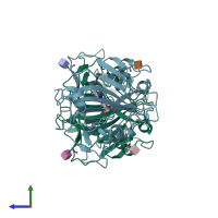 PDB entry 7bm4 coloured by chain, side view.