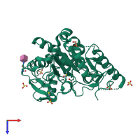 PDB entry 7bmb coloured by chain, top view.