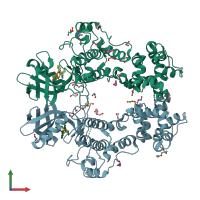 PDB entry 7bmk coloured by chain, front view.