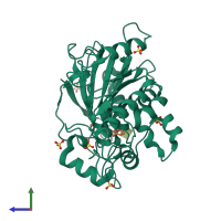 PDB entry 7bnd coloured by chain, side view.