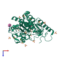 PDB entry 7bnj coloured by chain, top view.
