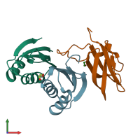 PDB entry 7bnt coloured by chain, front view.