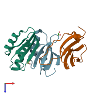PDB entry 7bnt coloured by chain, top view.