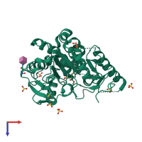 PDB entry 7bo5 coloured by chain, top view.