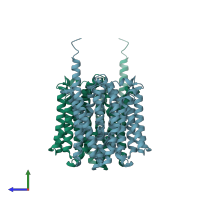 PDB entry 7bp3 coloured by chain, side view.