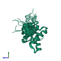 PDB entry 7bqm coloured by chain, ensemble of 20 models, side view.