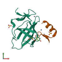 PDB entry 7bqv coloured by chain, front view.