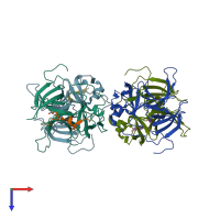 PDB entry 7bqz coloured by chain, top view.