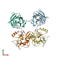 PDB entry 7bre coloured by chain, front view.